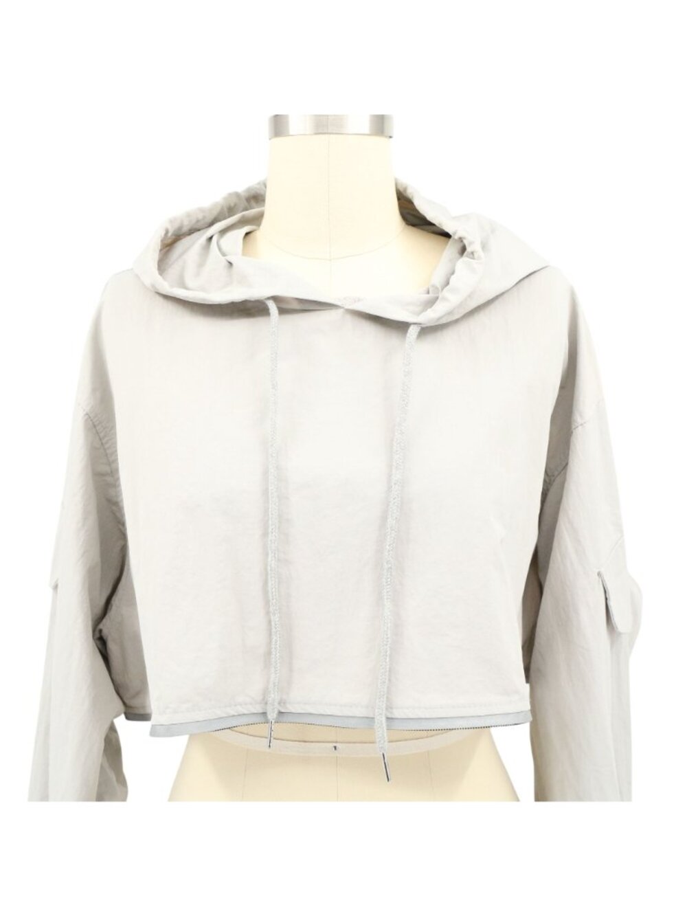 Kate Hewko Silver Zip Detail Cropped Hooded Gray Pullover Crop Hoodie One Size - Picture 3 of 8